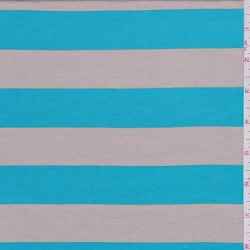 1 1/4 YD PC-Tan/Turquoise Stripe Rayon Jersey Knit Fabric