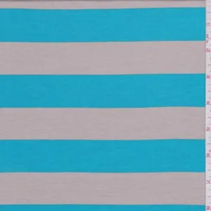 1 1/4 YD PC-Tan/Turquoise Stripe Rayon Jersey Knit Fabric