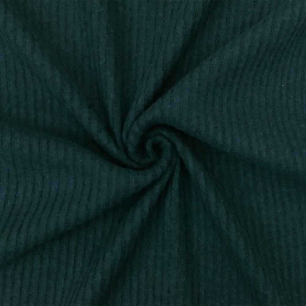 1 3/8 YD PC-Dark Teal Solid Stretch Cotton Brushed 2X2  Rib Knit Fabric