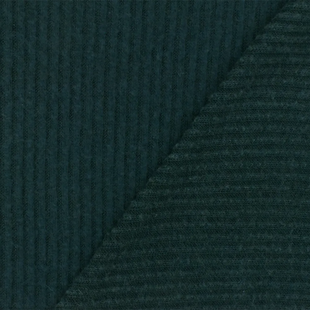 1 3/8 YD PC-Dark Teal Solid Stretch Cotton Brushed 2X2  Rib Knit Fabric