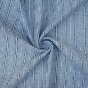 1 YD PC-Blue-Black-White Stripe Poly-Cotton Shirting Woven Fabric