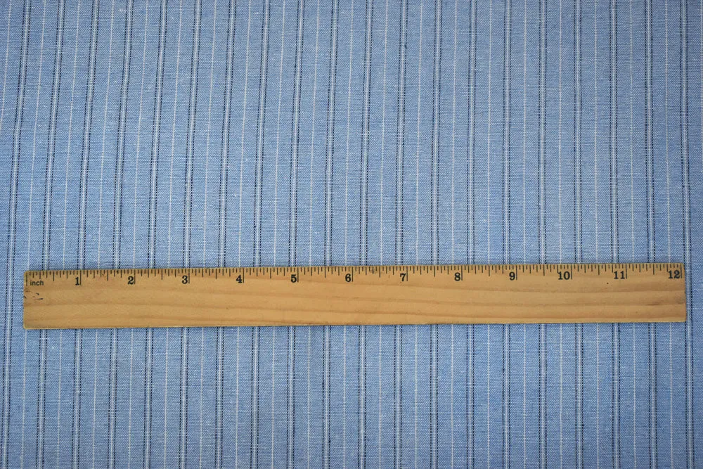 1 YD PC-Blue-Black-White Stripe Poly-Cotton Shirting Woven Fabric