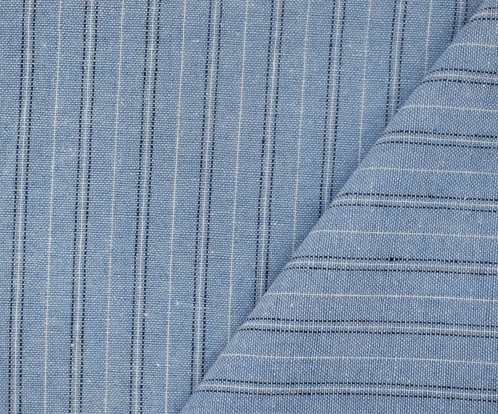 1 YD PC-Blue-Black-White Stripe Poly-Cotton Shirting Woven Fabric