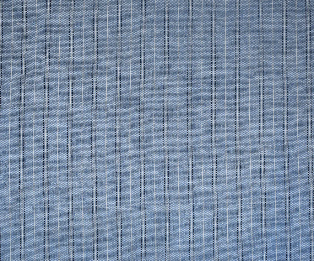 1 YD PC-Blue-Black-White Stripe Poly-Cotton Shirting Woven Fabric