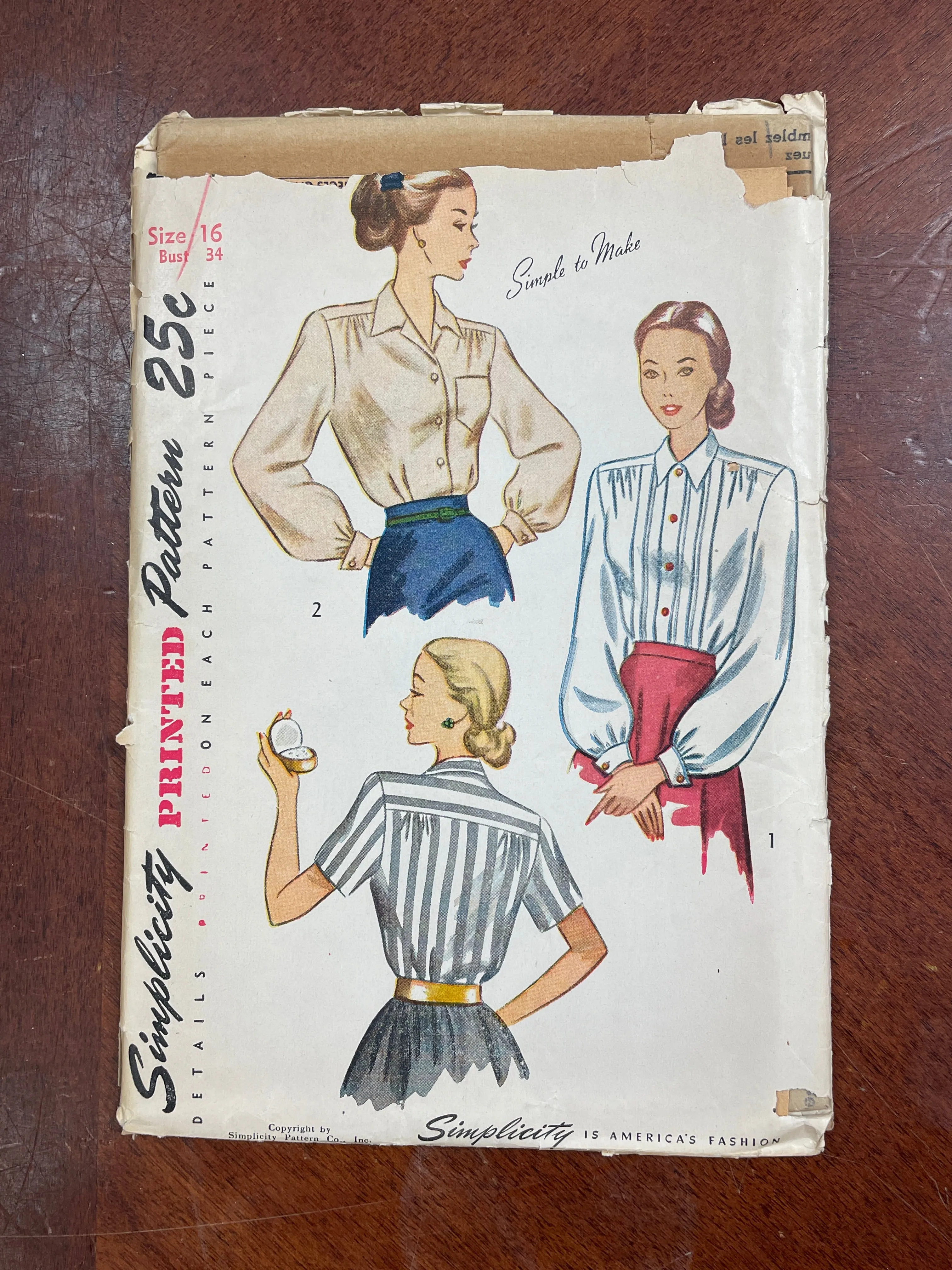 1948 Simplicity 2277 Pattern - Blouses FACTORY FOLDED