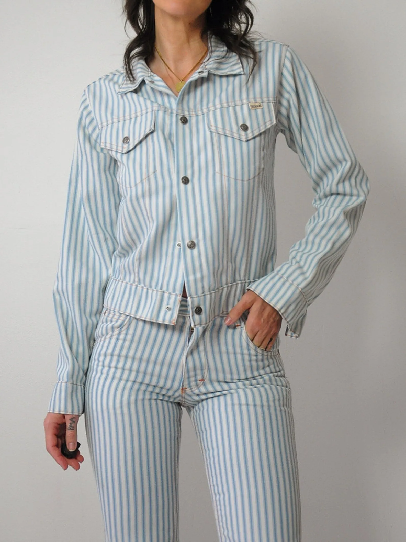 1970's Toughskins Ticking Stripe Denim Set