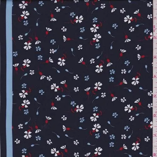 2 PANELS-Dark Navy Tossed Floral Polyester Charmeuse Fabric