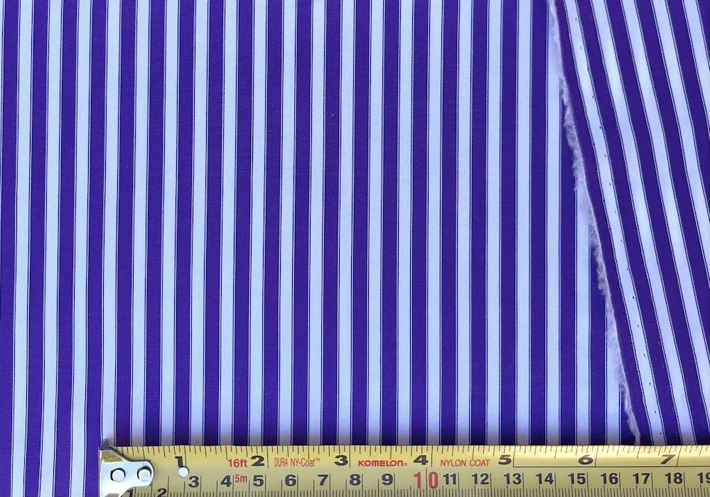 2-Ply Royal Purple & Ermine White Striped Cotton Shirting (Made in Italy)