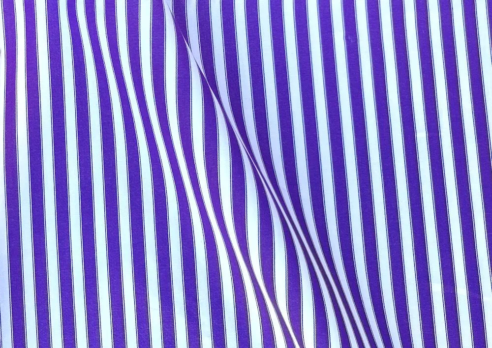 2-Ply Royal Purple & Ermine White Striped Cotton Shirting (Made in Italy)