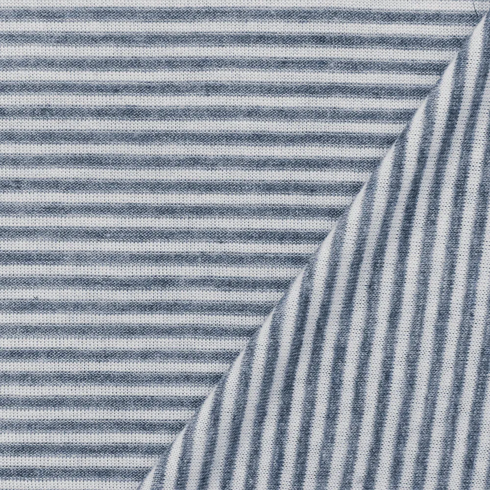 2 YD PC-Blue-White Stripe Stretch Spandex Poly Blend Jersey Knit Fabric