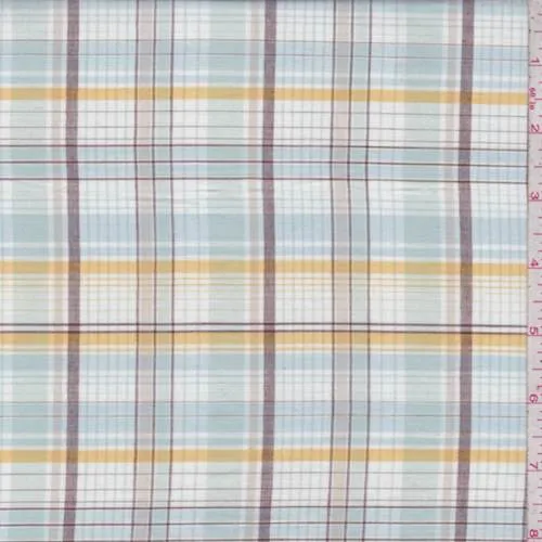 2 YD PC-Pale Blue/Gold Plaid Cotton Lawn Fabric