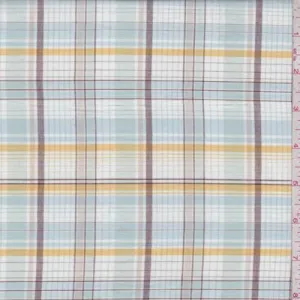 2 YD PC-Pale Blue/Gold Plaid Cotton Lawn Fabric