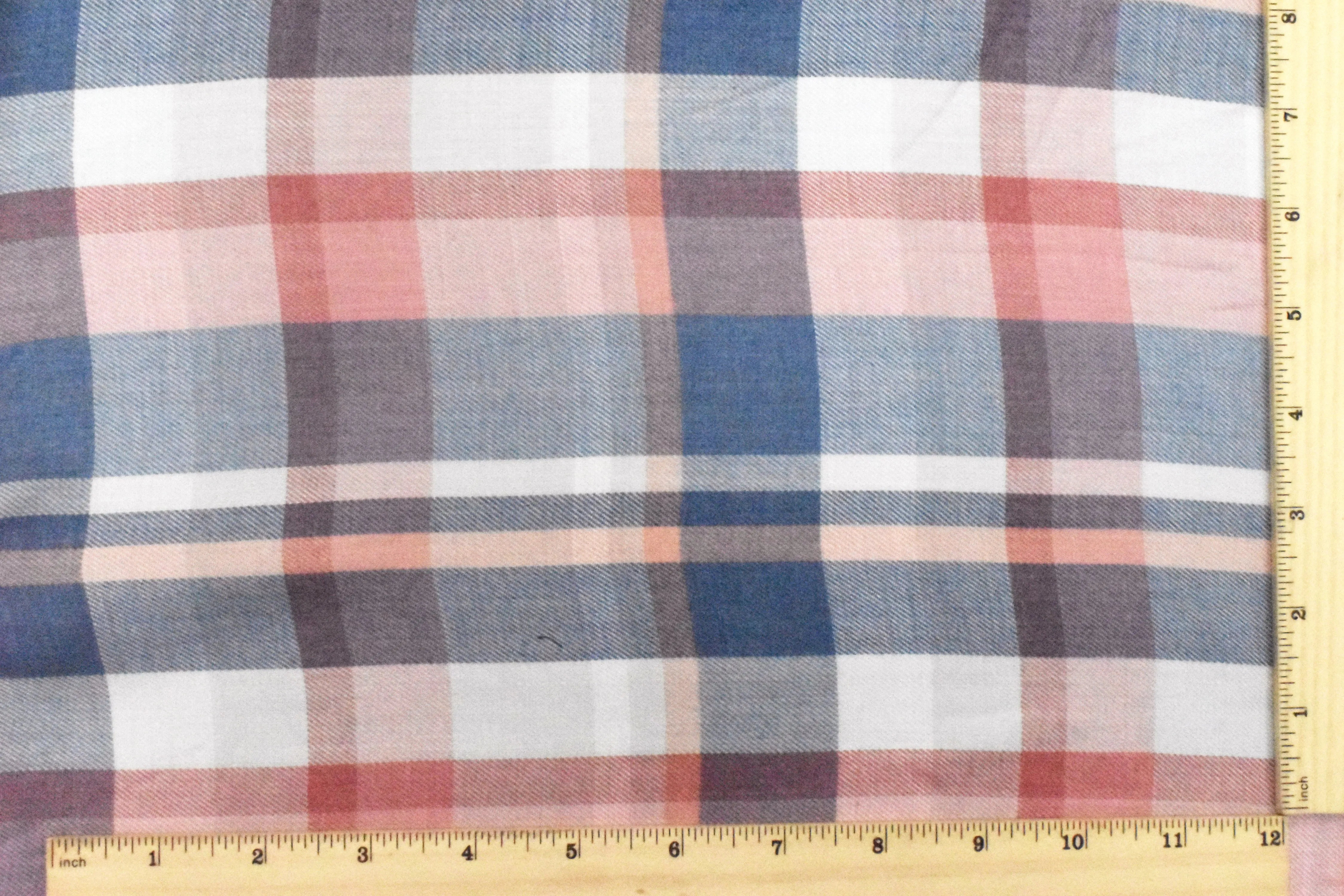 2 YD PC-Tropic Pink-Blue-Multi Plaid Twill Woven Fabric