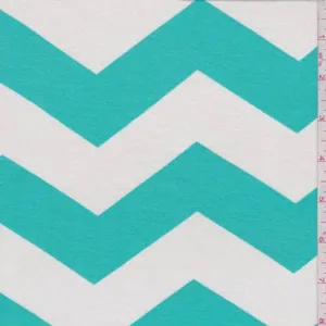 2 YD PC-White/Aqua Green Chevron Rayon Jersey Knit Fabric