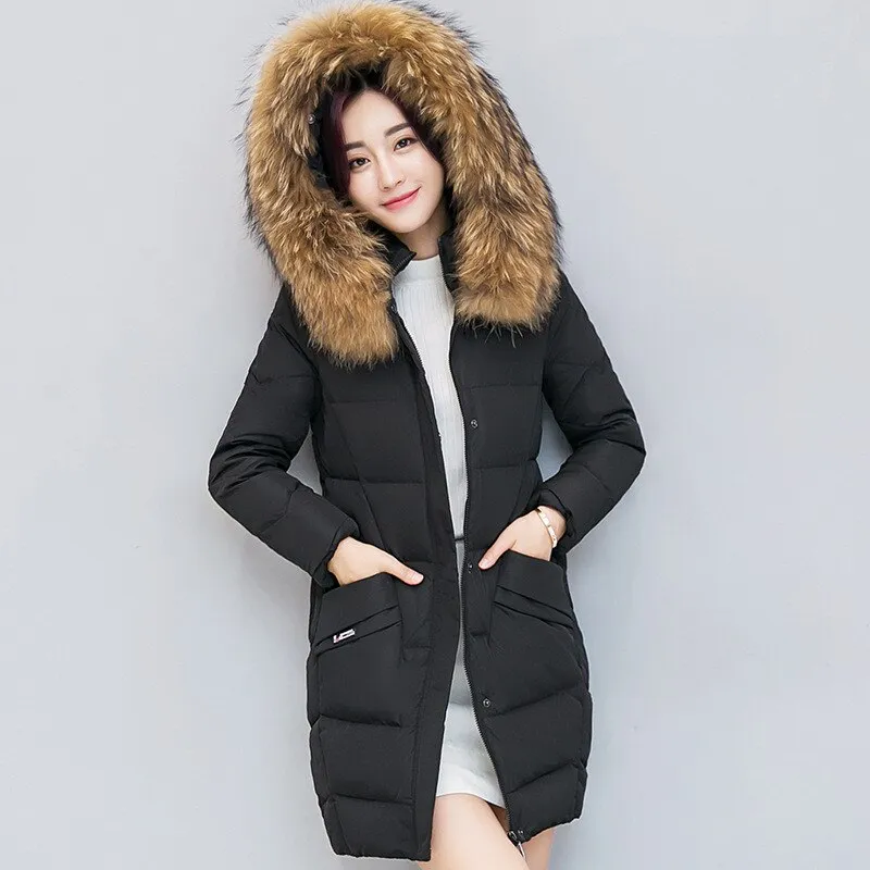 2020 Winter Jacket Women Coat Fur Collar Hooded Parkas Female Jacket Long Coat Thick Warm Cotton Padded Parka Outerwear P1035