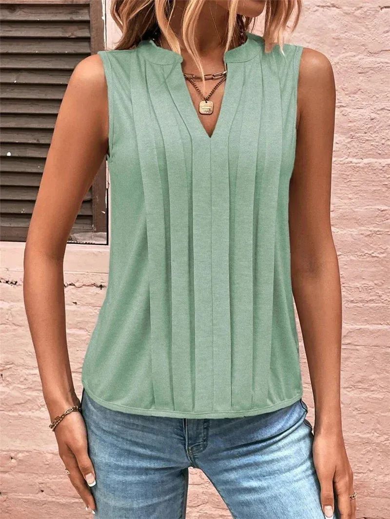 2024 Elegant Ruffled Sleeveless V-Neck Tank Top