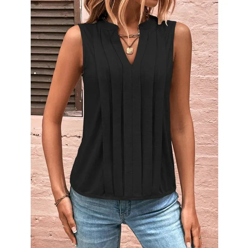 2024 Elegant Ruffled Sleeveless V-Neck Tank Top