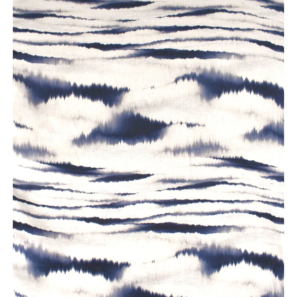 Abstract Watercolor Stripe Digital Print Linen Shirting Vanilla/Navy