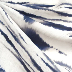 Abstract Watercolor Stripe Digital Print Linen Shirting Vanilla/Navy