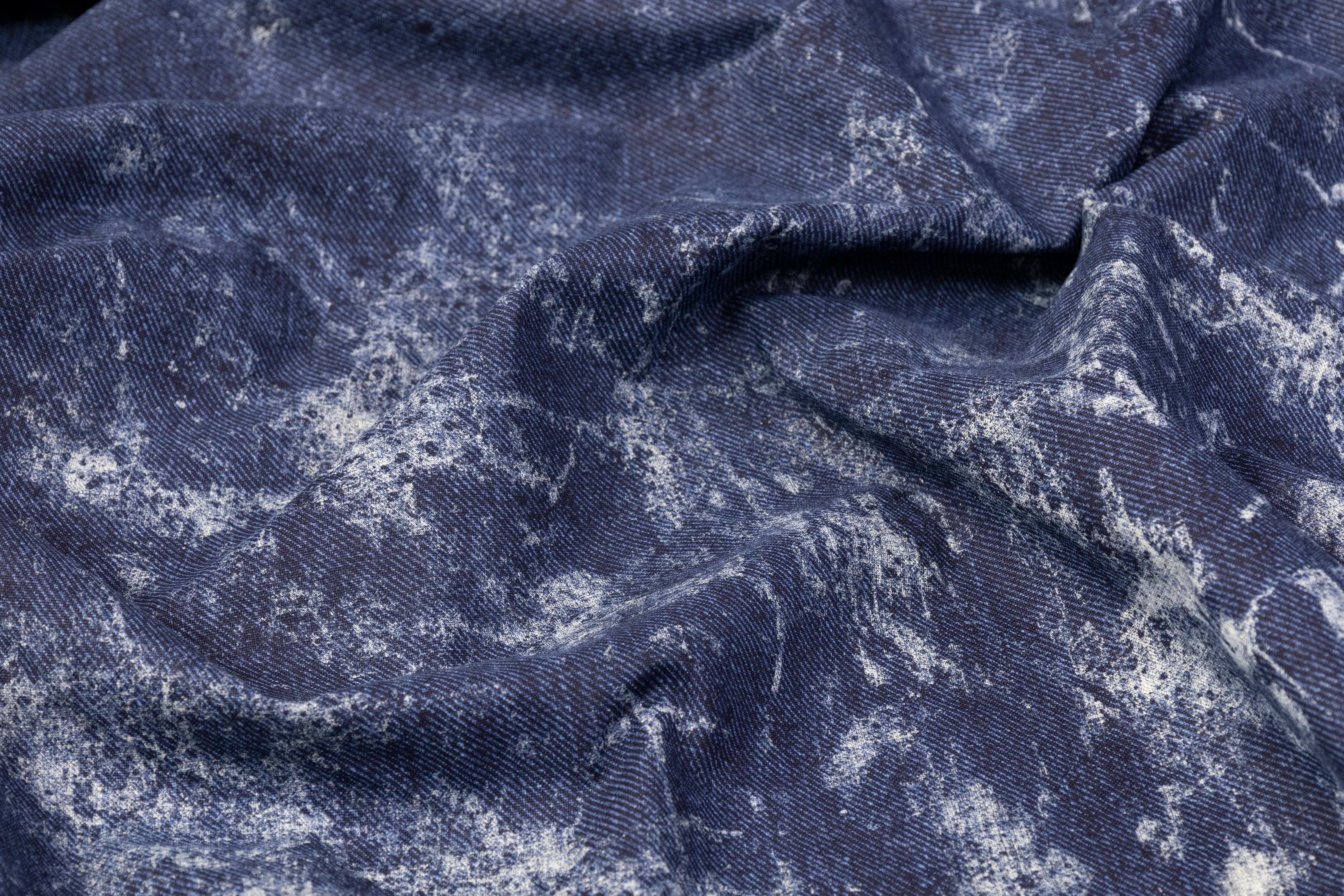 Acid Washed Denim Printed Cotton - Indigo