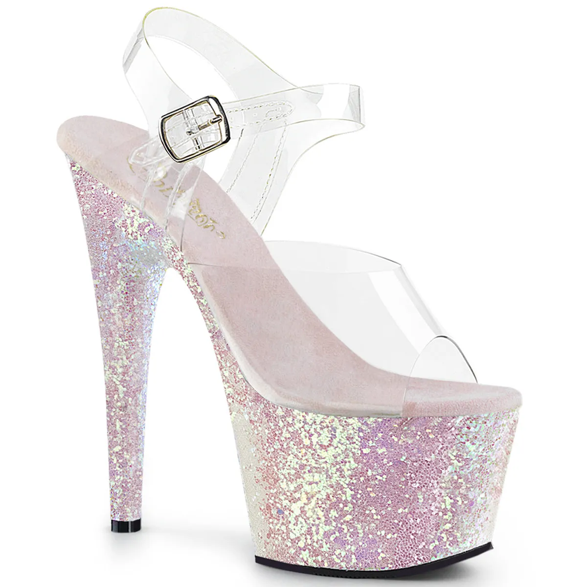 ADORE-708LG Opal Glitter Clear Upper 7 Inch Heel Stripper Shoe