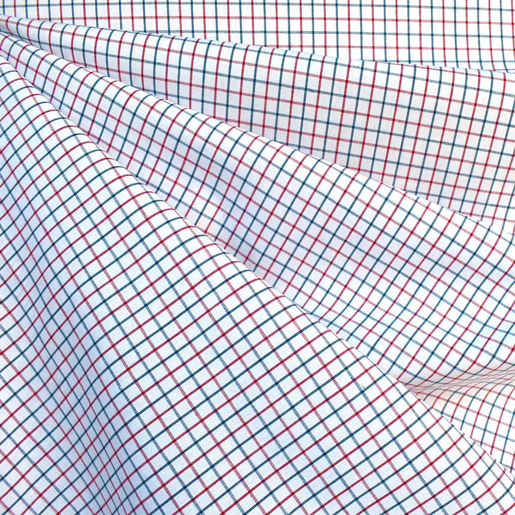 Americana Mini Check Cotton Shirting Red/Navy