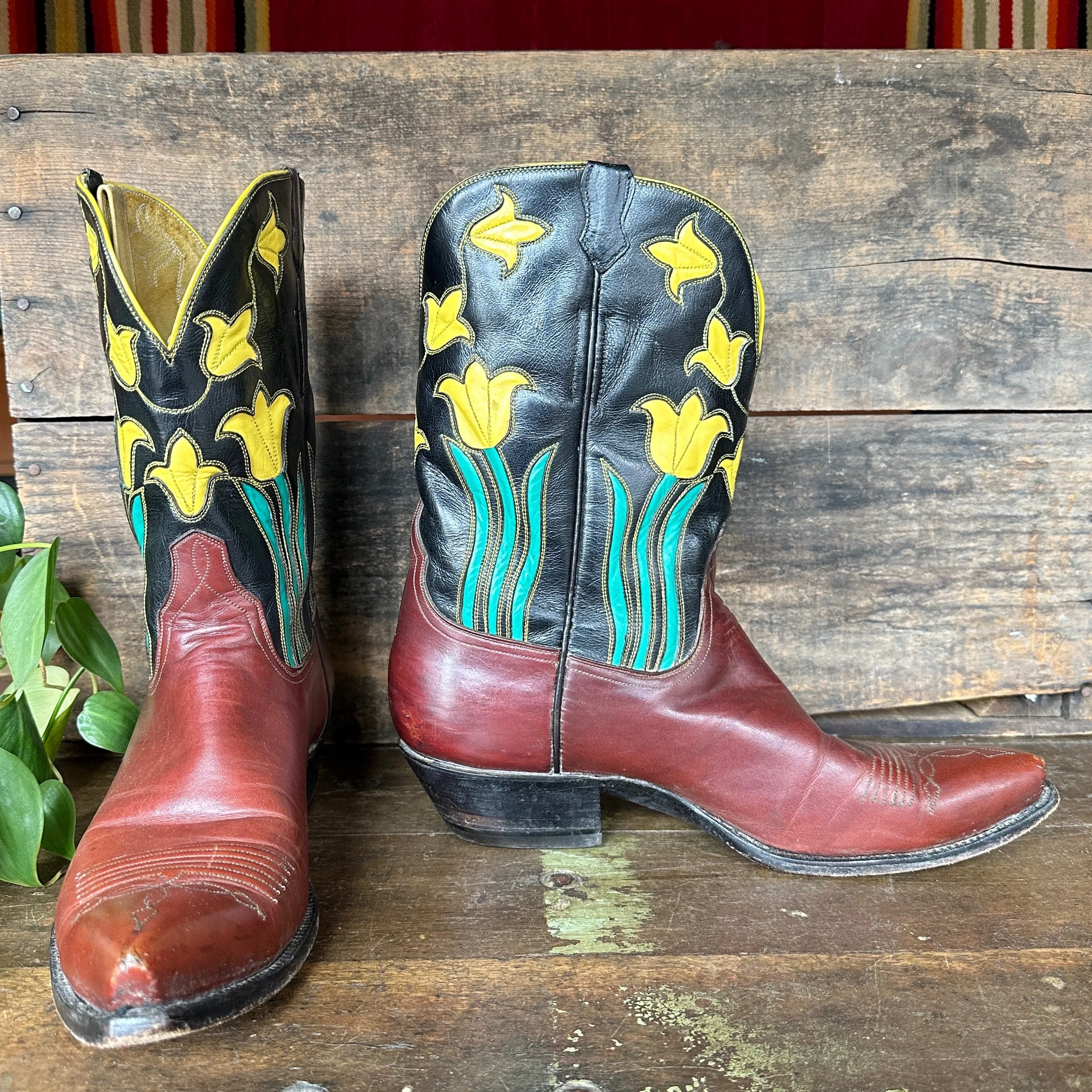 AMMONS Handmade Tulip Inlay Boots • Mens 9.5 to 10 Women's 11