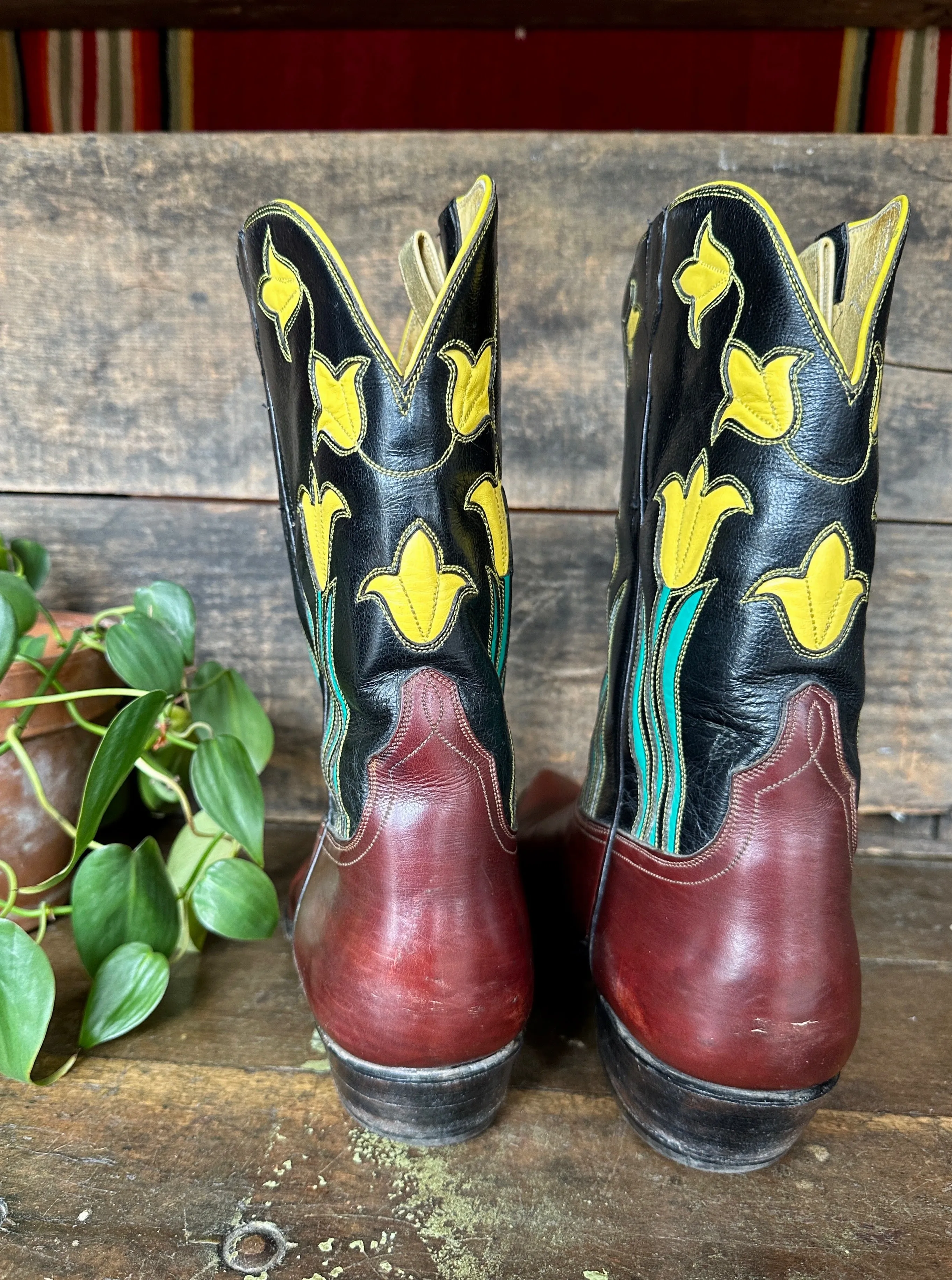 AMMONS Handmade Tulip Inlay Boots • Mens 9.5 to 10 Women's 11