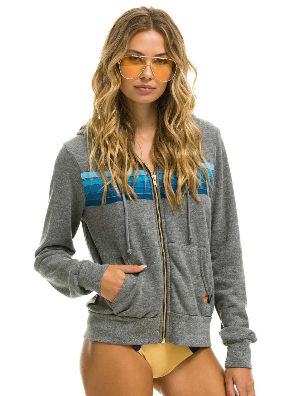 Womens Heather Grey & Blue Aviator Nation 5-Stripe Zip Hoodie - Stylish & Comfortable Zip-Up Sweatshirt