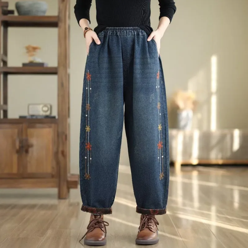 Babakud Women Autumn Embroidered Denim Casual Harem Pants