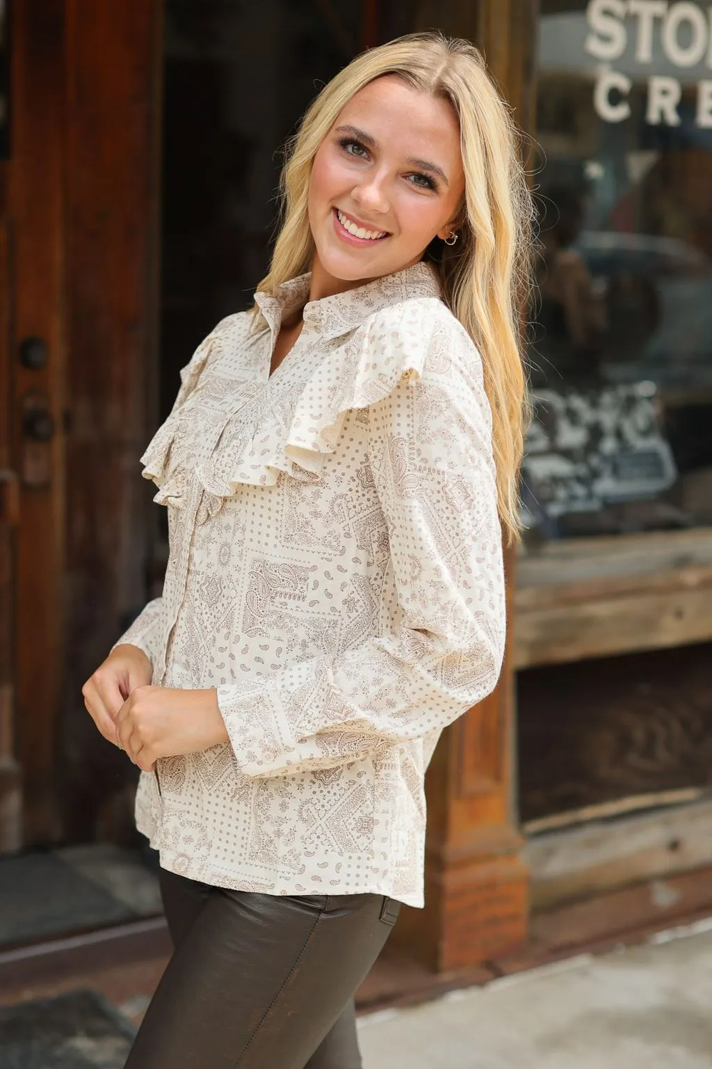 Bandana Print Ruffled Blouse