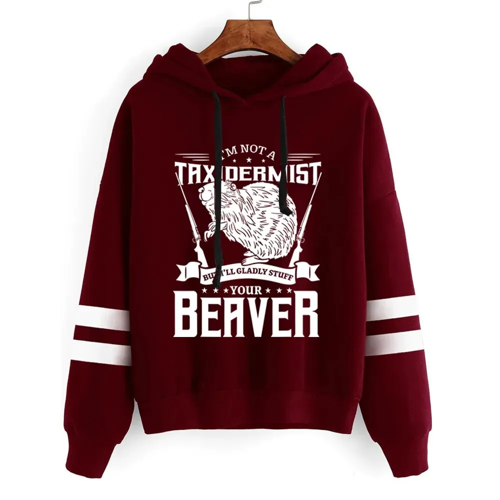 Beaver Hoodies Women Vintage Longsleeve Sweatshirts Female Cartoon Animal Fashion Hoodies Firearms Print Casual Women's Clothing