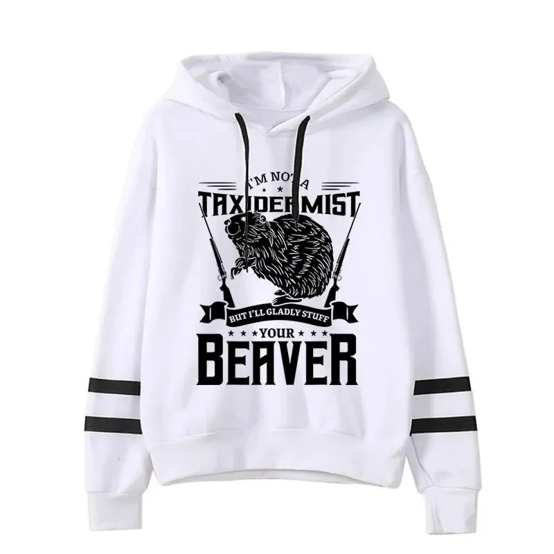 Beaver Hoodies Women Vintage Longsleeve Sweatshirts Female Cartoon Animal Fashion Hoodies Firearms Print Casual Women's Clothing