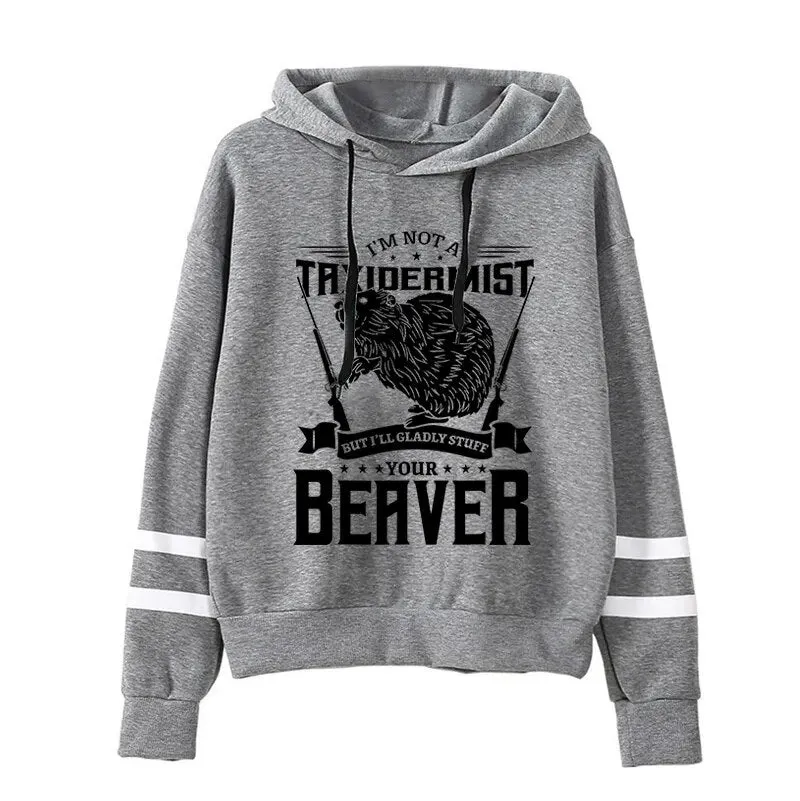 Beaver Hoodies Women Vintage Longsleeve Sweatshirts Female Cartoon Animal Fashion Hoodies Firearms Print Casual Women's Clothing