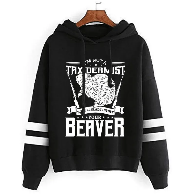 Beaver Hoodies Women Vintage Longsleeve Sweatshirts Female Cartoon Animal Fashion Hoodies Firearms Print Casual Women's Clothing