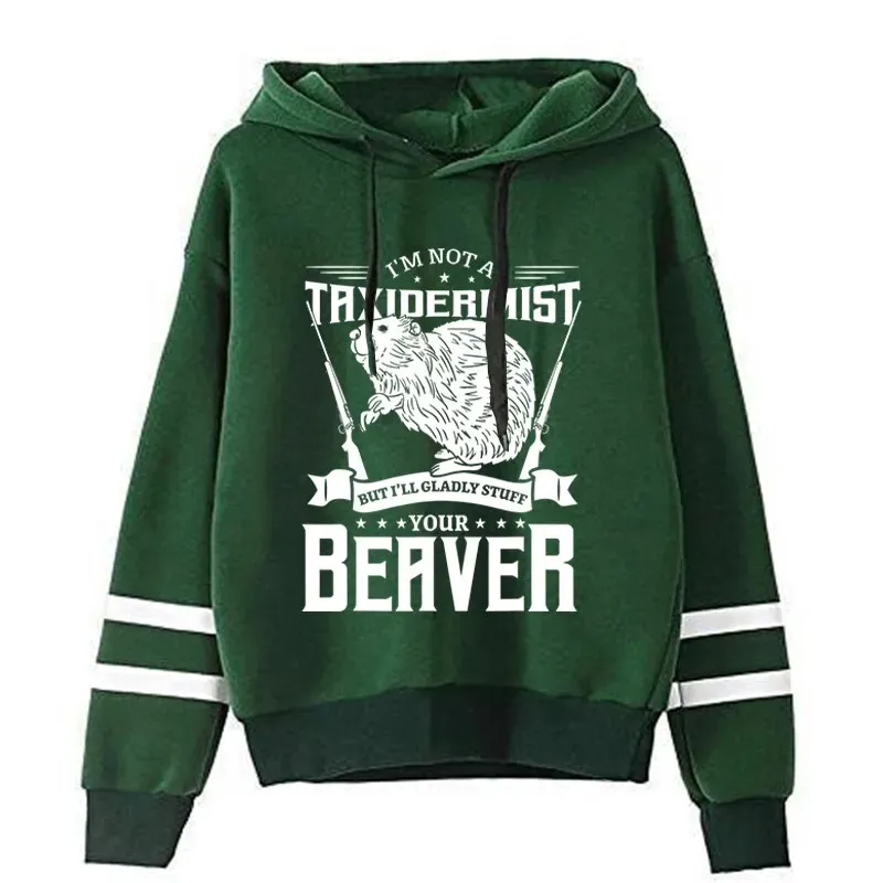 Beaver Hoodies Women Vintage Longsleeve Sweatshirts Female Cartoon Animal Fashion Hoodies Firearms Print Casual Women's Clothing