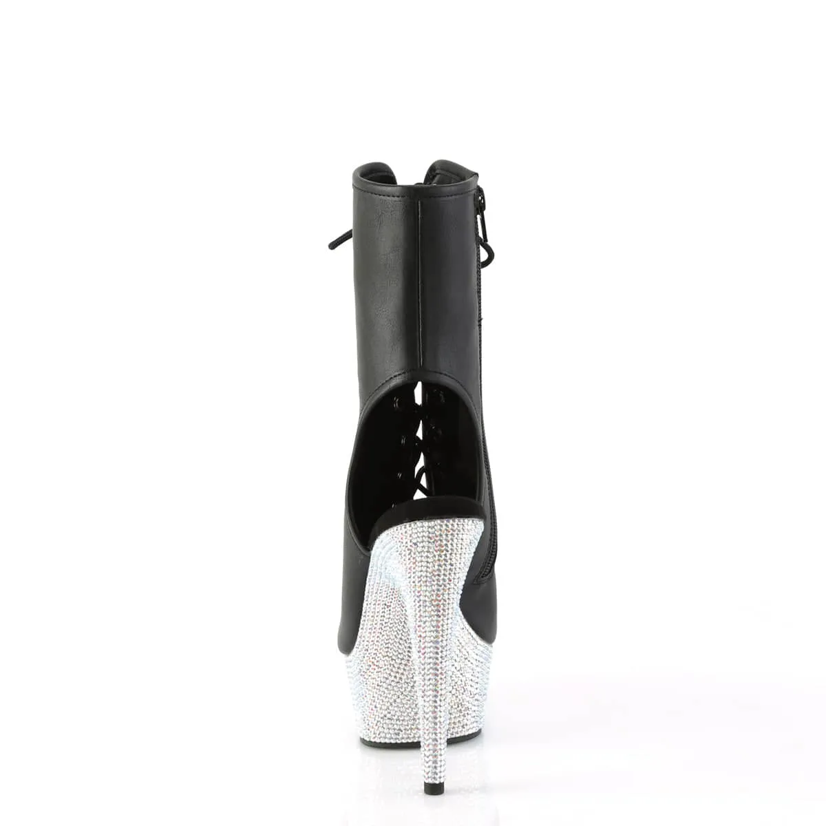 BEJEWELED-1016-6 Black & Silver Calf High Peep Toe Boots