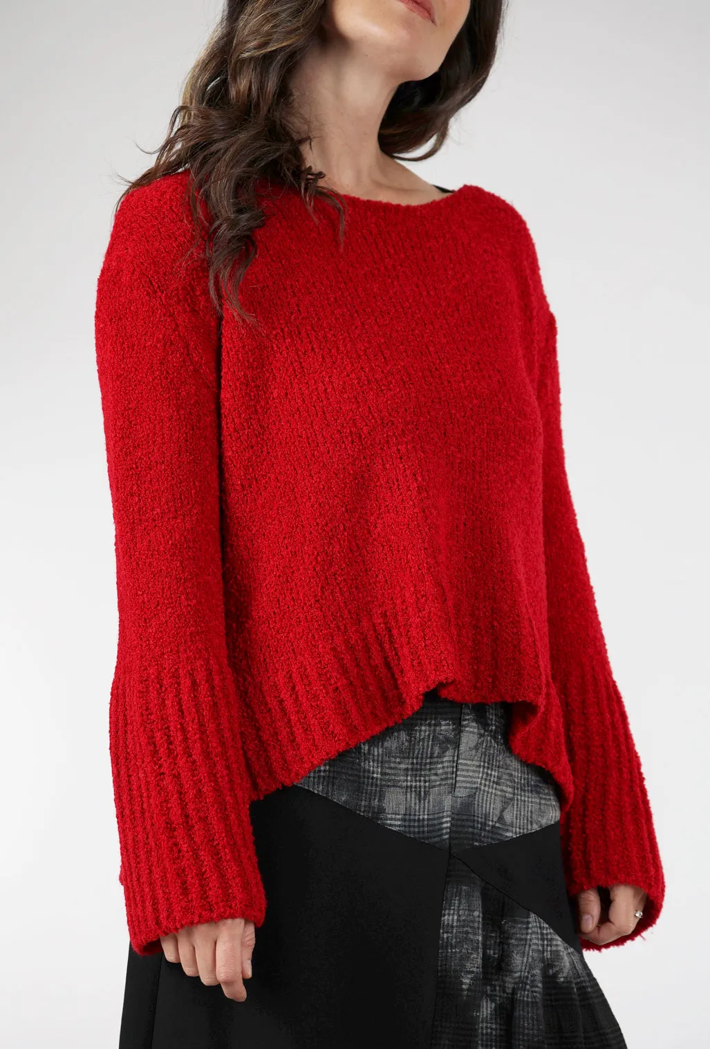 Bell-Sleeve Slouchy Sweater, Red