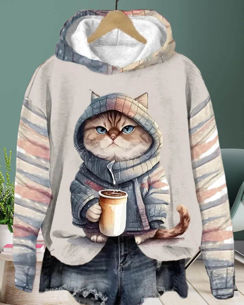 BerryBetty - Cat pattern long-sleeved hoodie