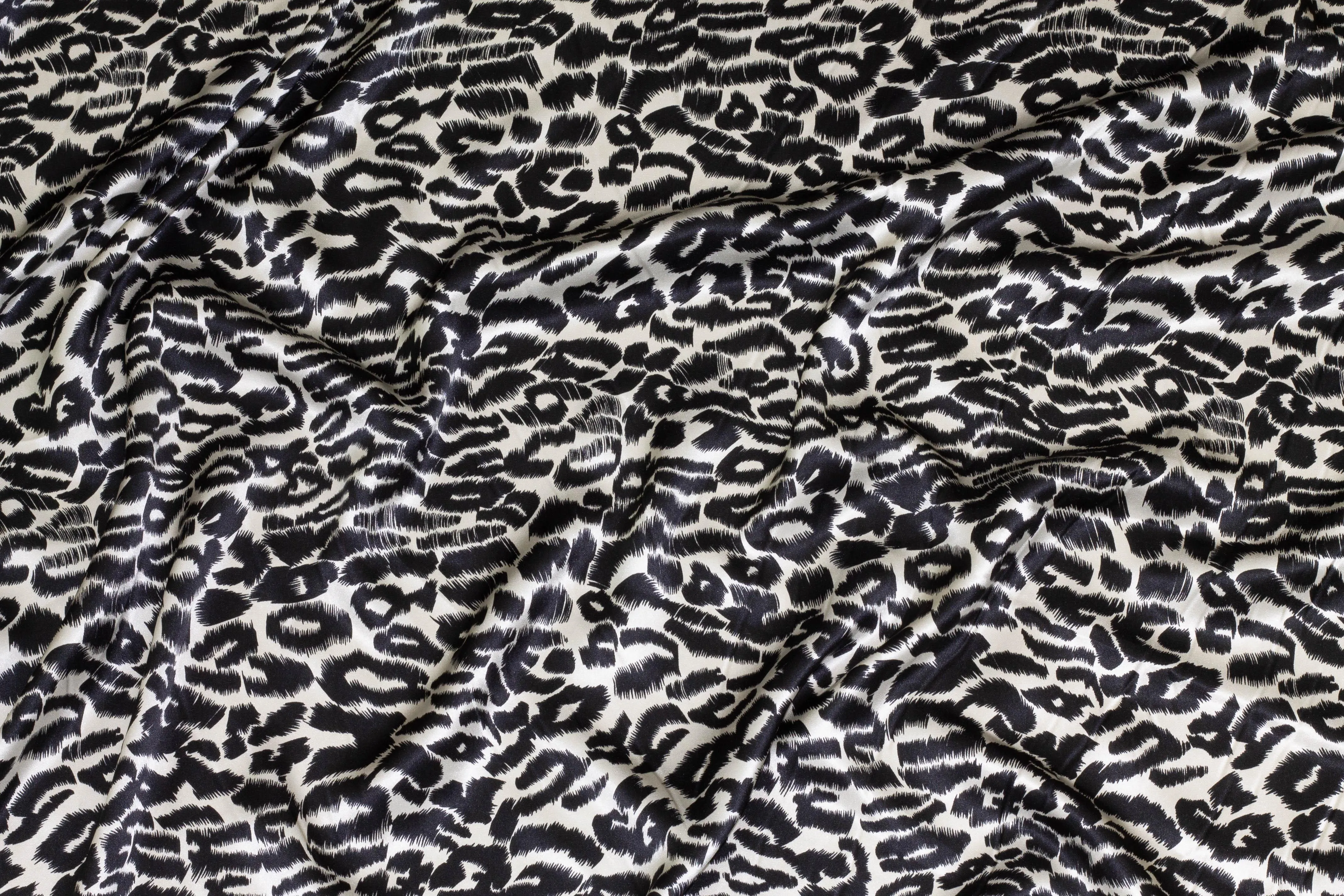 Black and Ivory Leopard Print Silk Charmeuse