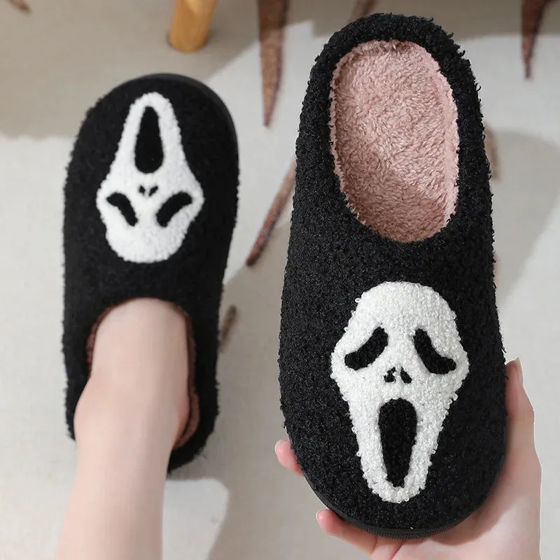 Black and White Ghost Face Slippers