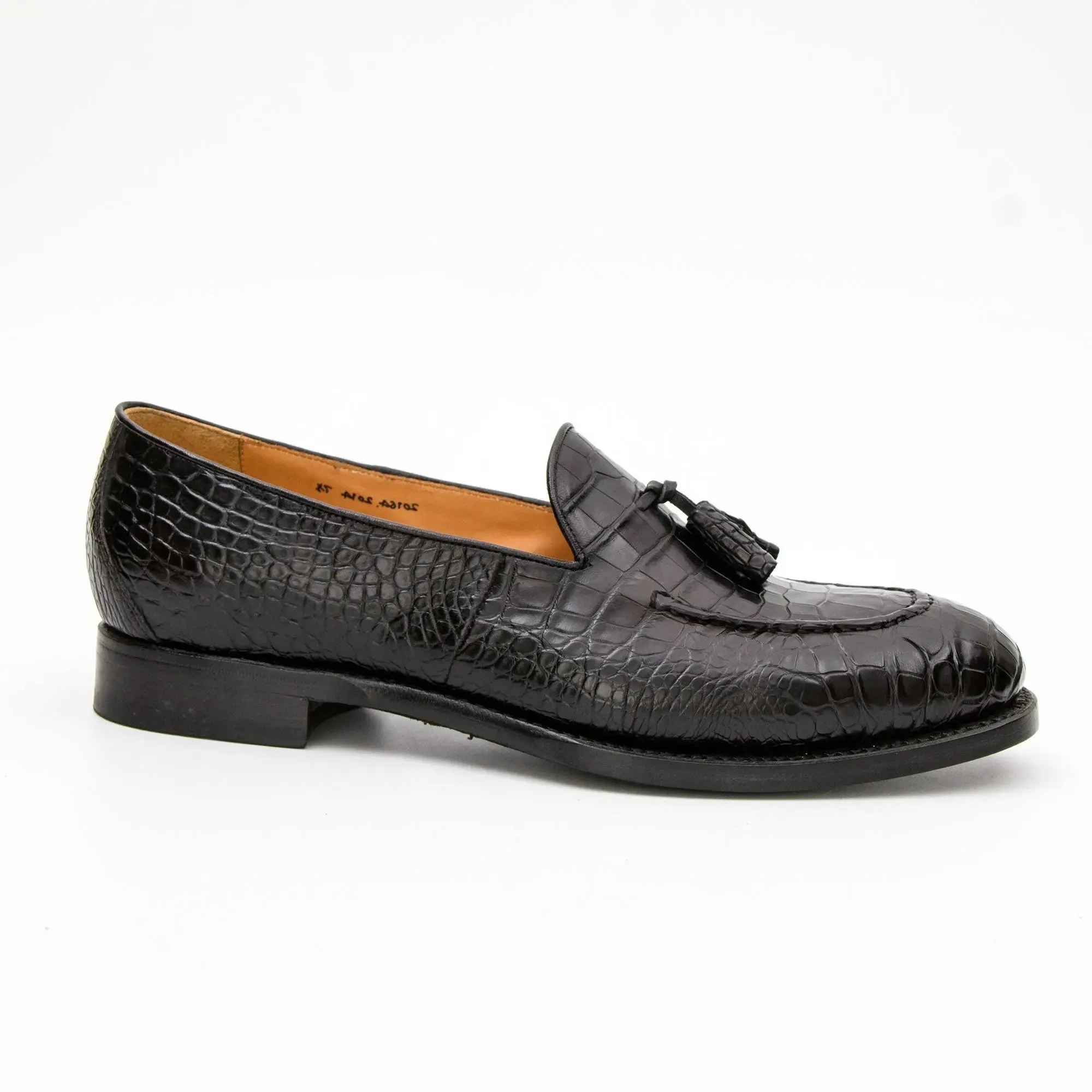 Black Crocodile Loafers with Tassels