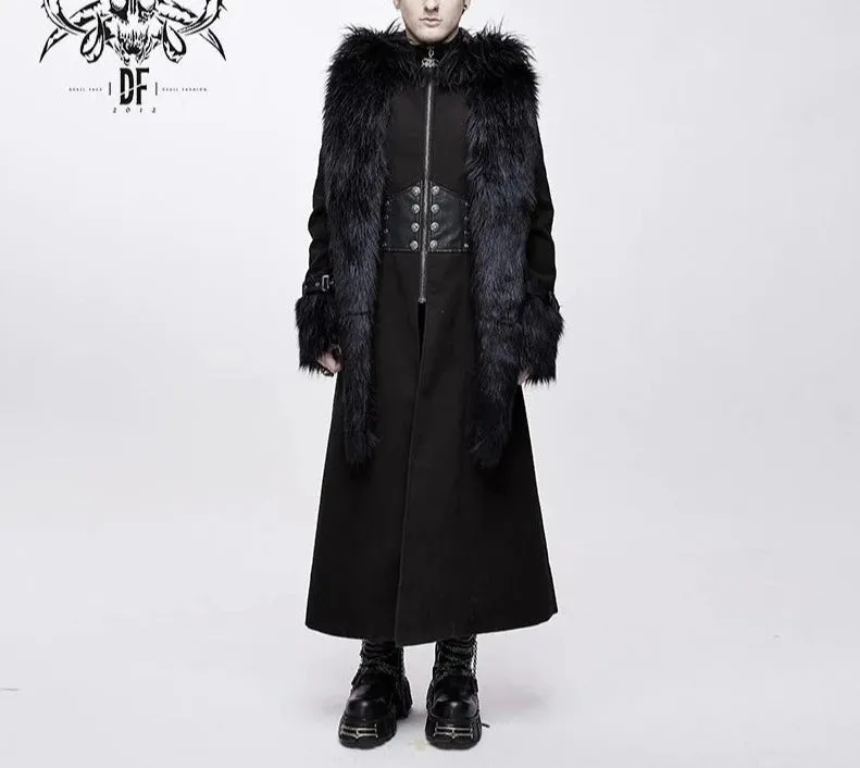 Black Fake Detachable Fur Long Coat