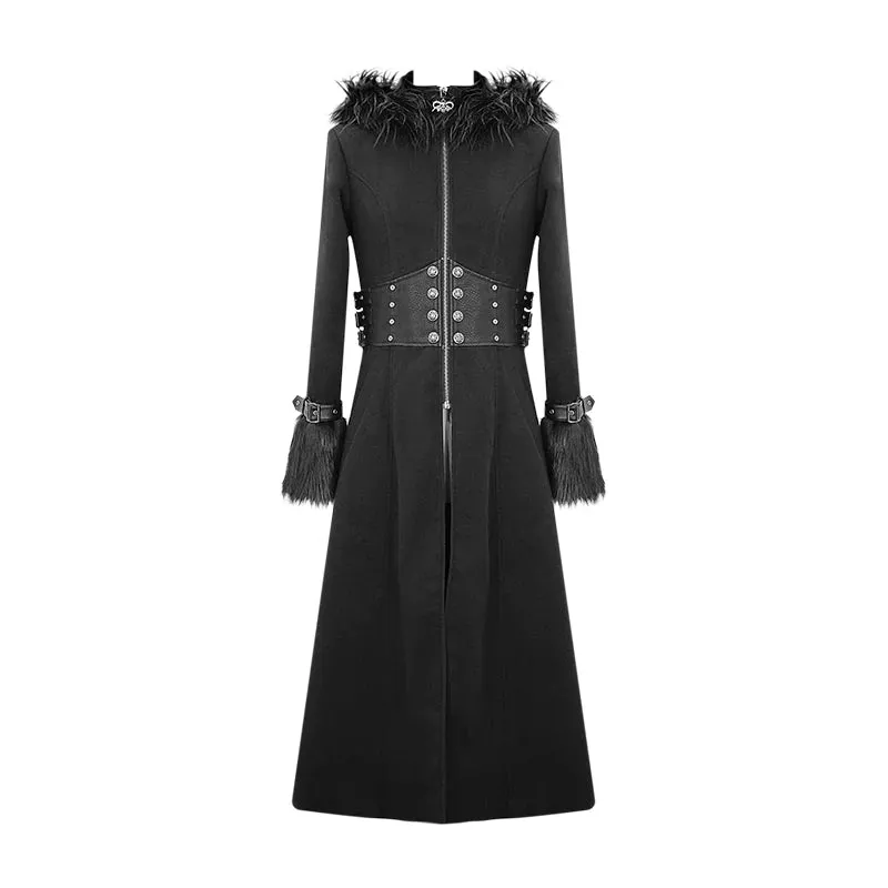 Black Fake Detachable Fur Long Coat