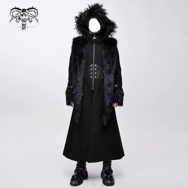 Black Fake Detachable Fur Long Coat