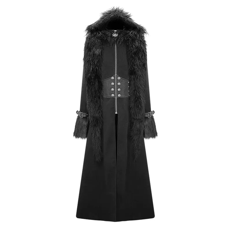 Black Fake Detachable Fur Long Coat