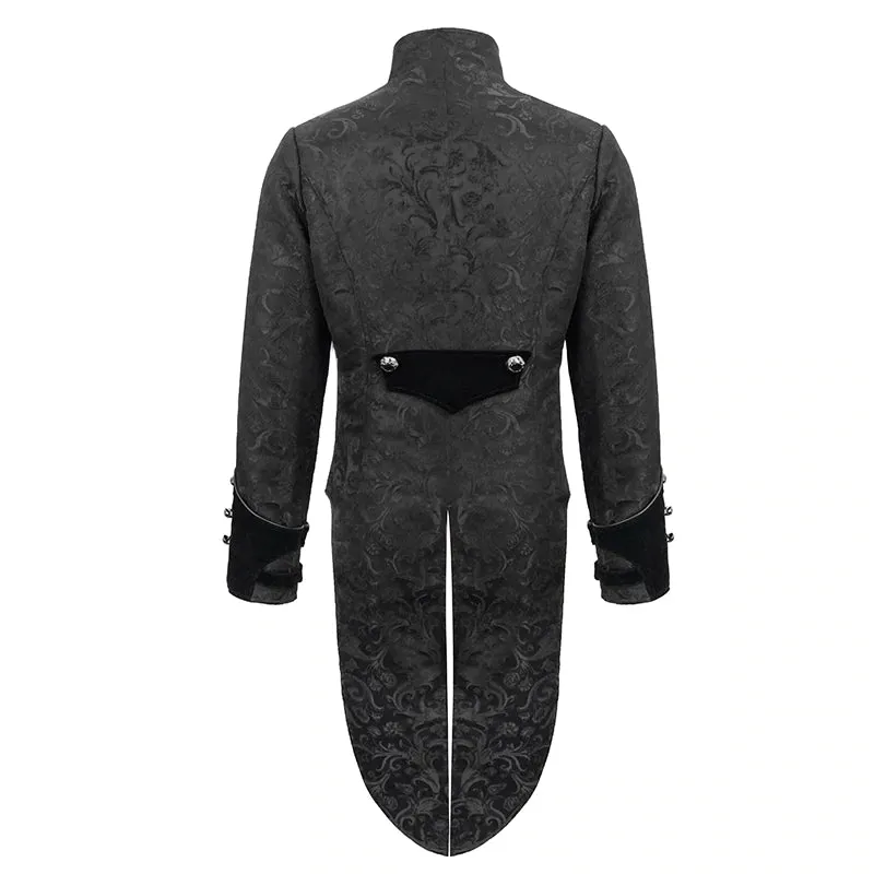 Black Jacquard Coat Tail Jacket w/ Bird Shaped Patchwork