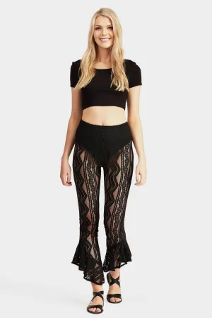 Black Lace Flare Trousers