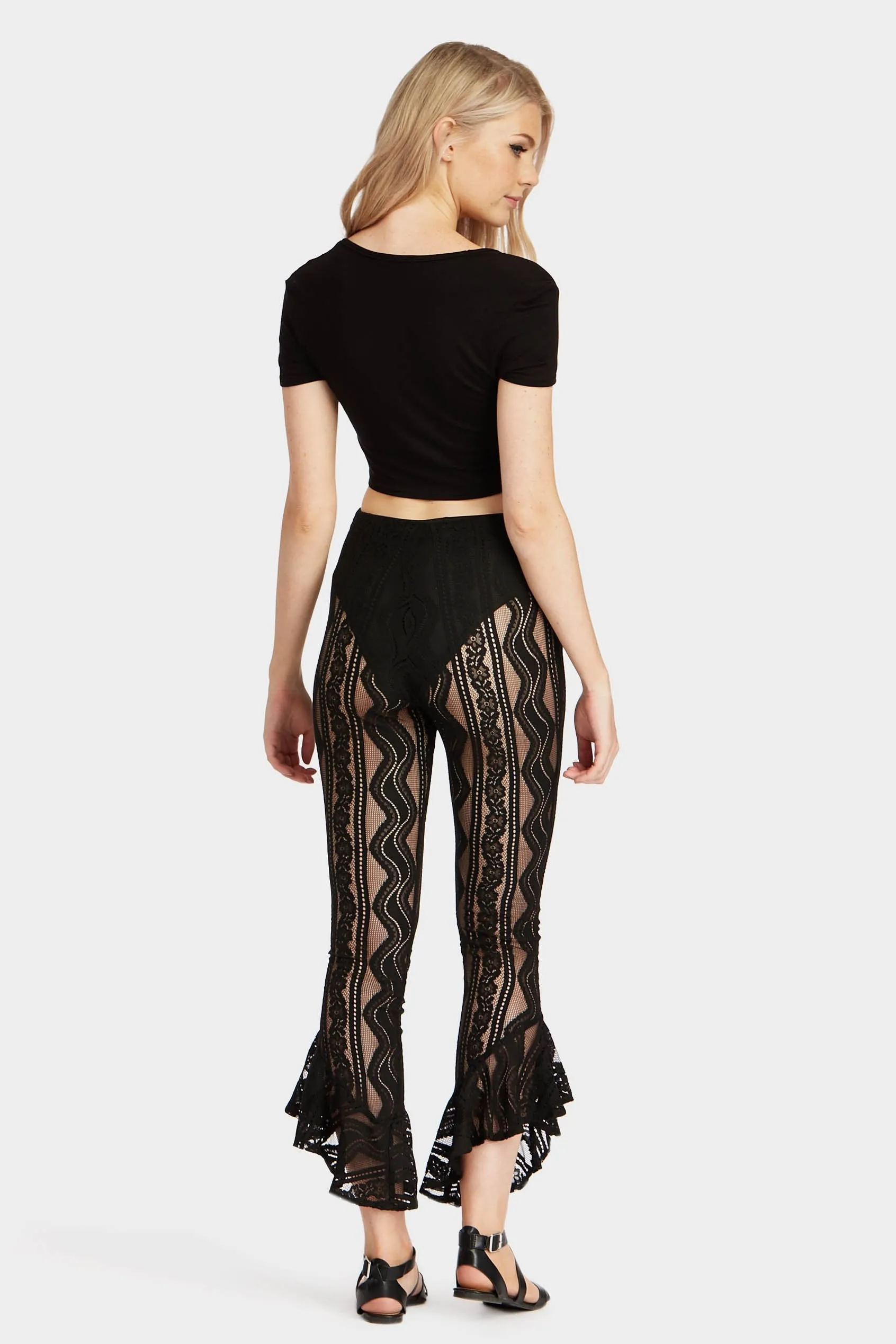 Black Lace Flare Trousers