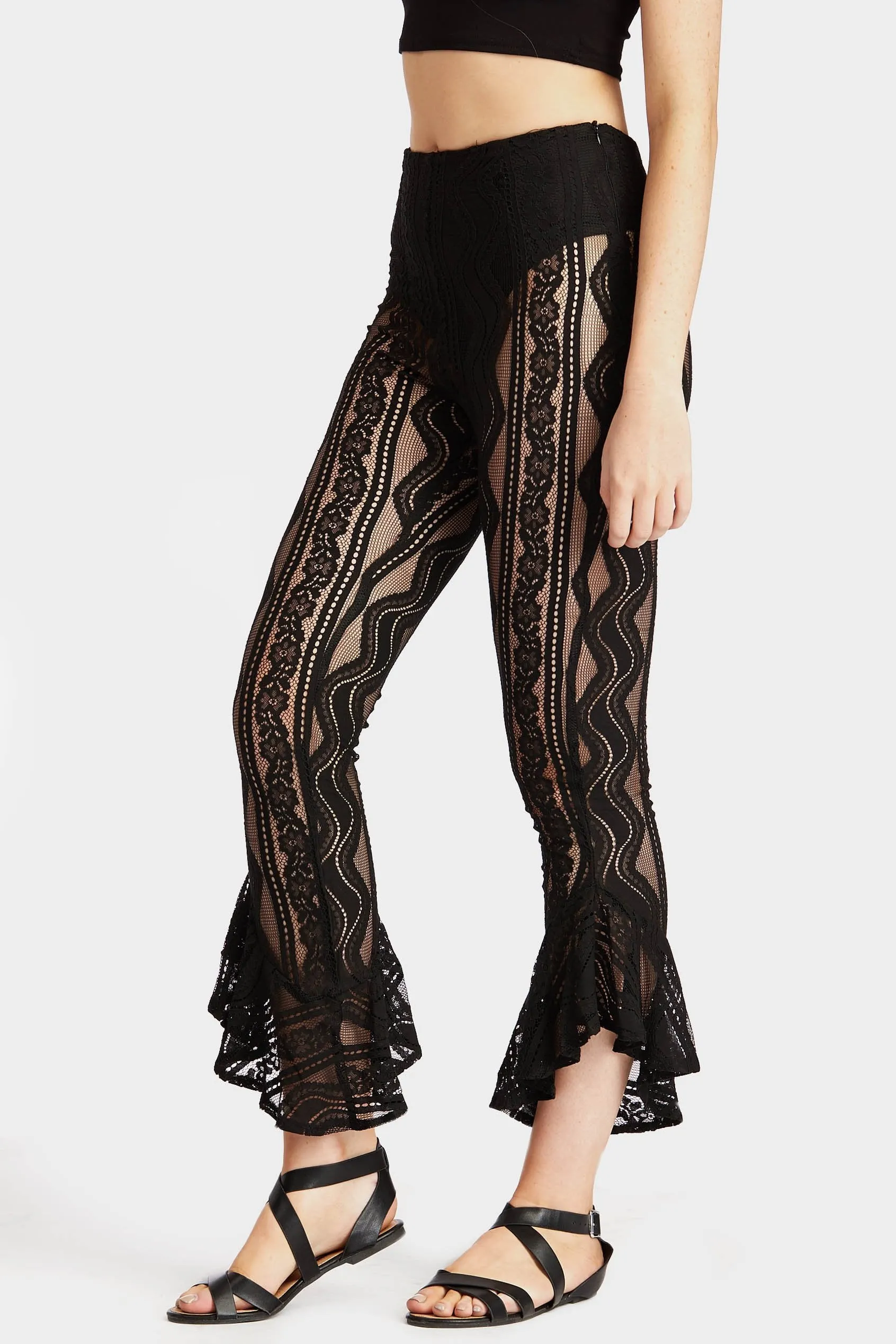 Black Lace Flare Trousers